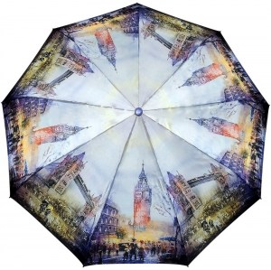 Стильный атласный зонтик с Лондоном, полуавтомат, EIKCO, арт.Е02-3